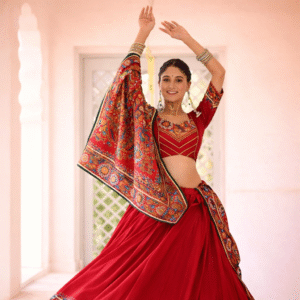 Royal Maroon Embroidered Chaniya Choli with Bandhani Dupatta